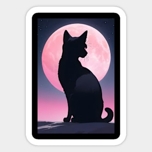 Black cat in pink moon Sticker